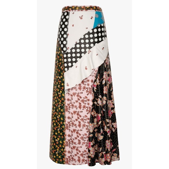 ZARA:s Unique Patchwork Maxi Skirt Boho Festival Floral Polka Dot Print Flowy - Picture 8 of 15
